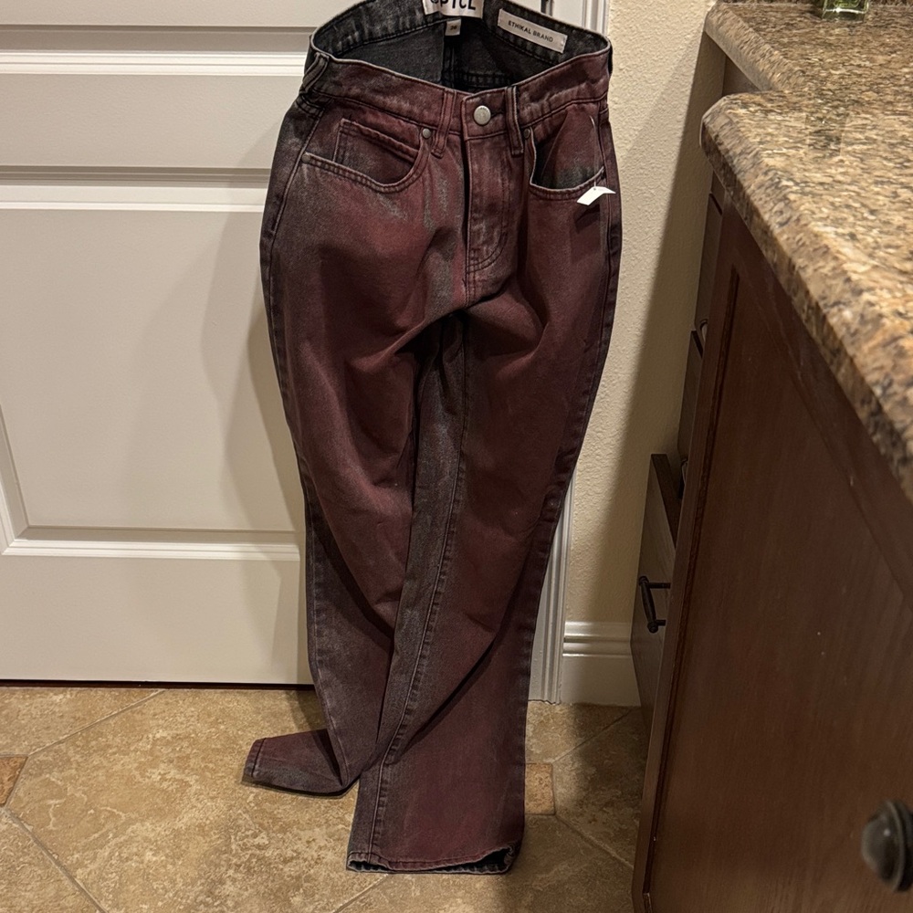 TCL Women's Relaxed Boyfriend Jeans in Rich Burgundy